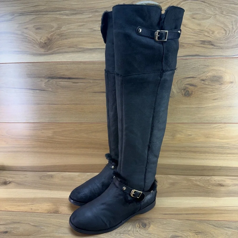 Jimmy Choo Knee High Tall Suede Boots 8 8.5 EU 38.5 Faux Fur Lined FLAWED